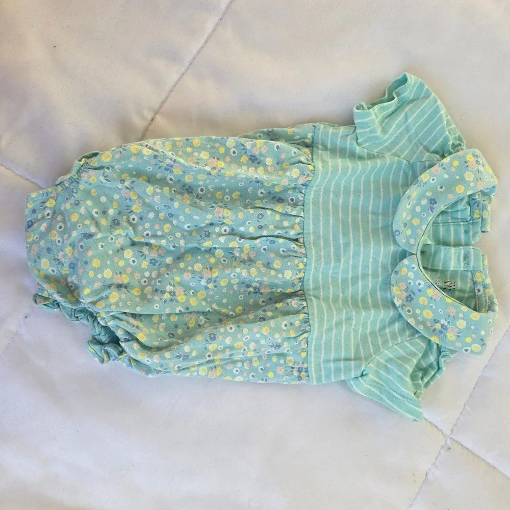 Baby Girls Gap Striped Floral Peter Pan Collar Bubble Romper‎